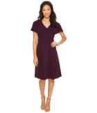 Calvin Klein V-neck Flutter Sleeve Fit Flare Dress Cd7c146l (aubergine) Women's Dress