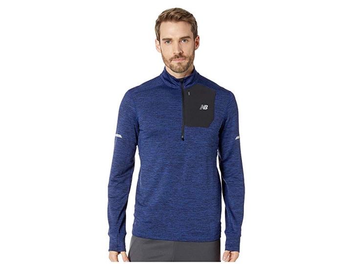 New Balance Nb Heat 1/4 Zip Top (techtonic Blue Heather) Men's Long Sleeve Pullover