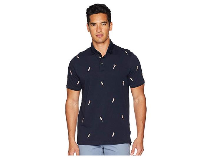 Ted Baker Scraffy Short Sleeve Cockatoo Embroidered Polo (navy) Men's Clothing
