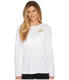 Nike Sportswear Essential Metallic Long Sleeve Top (white) Women's Clothing