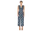 Rebecca Taylor Sleeveless Emilia V-neck Jumpsuit (teal Combo) Women's Jumpsuit & Rompers One Piece