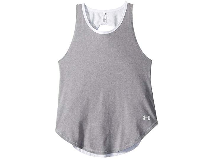 Under Armour Kids Finale Tank Top (big Kids) (steel Light Heather/green Typhoon) Girl's Clothing