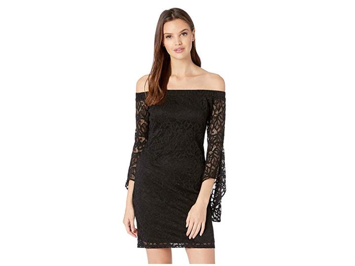 Bebe Bell Sleeve Off Shoulder Lace Dress (black) Women's Dress