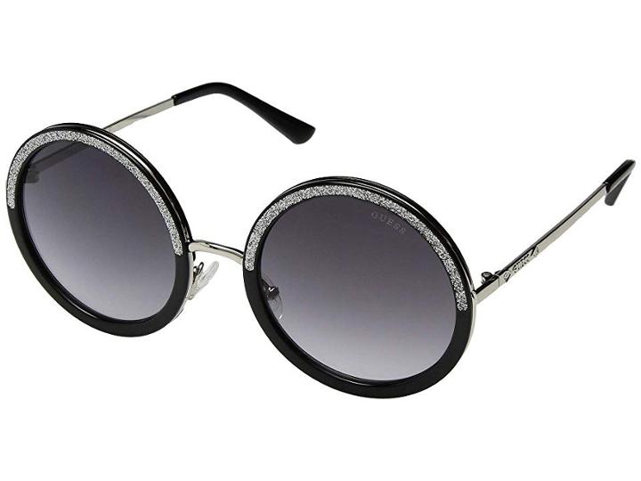 Guess Gf6059 (shiny Black With Silver/smoke Gradient Lens) Fashion Sunglasses