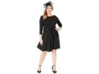 Unique Vintage Plus Size Knit Tie Waist Bettie Fit Flare Dress (black) Women's Dress
