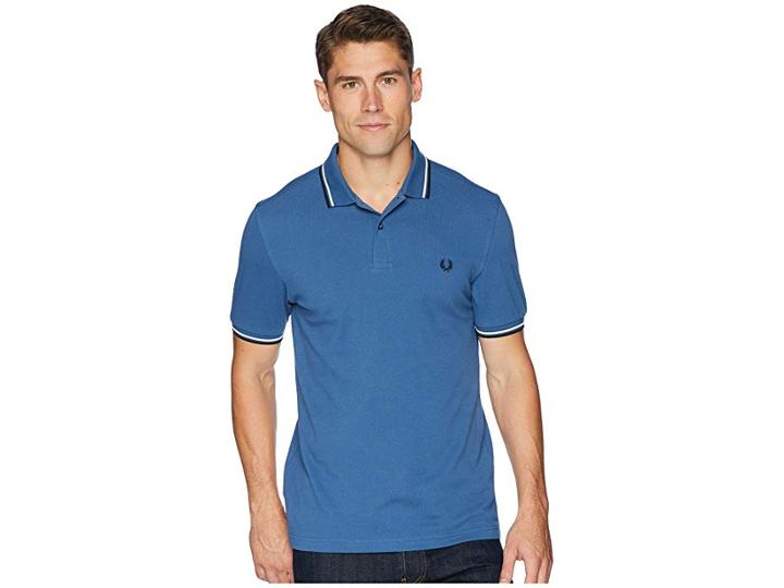 Fred Perry Twin Tipped Shirt (midnight Blue/snow White/black) Men's Short Sleeve Knit