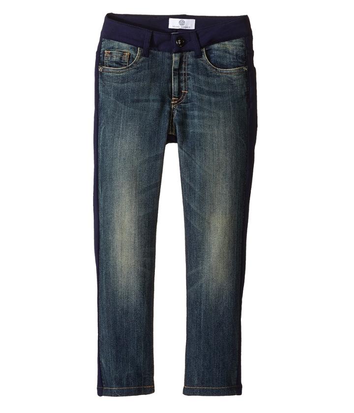 Versace Kids Denim And Sweat Mixed Fabric Pants (toddler/little Kids) (denim Blue) Boy's Jeans