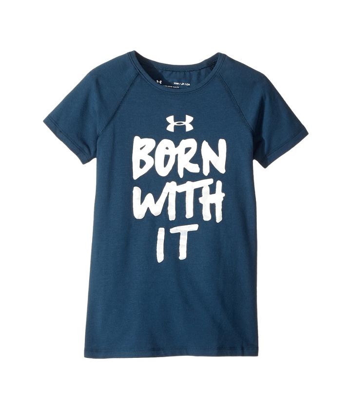 Under Armour Kids Born With It Short Sleeve Tee (big Kids) (true Ink/white) Girl's T Shirt