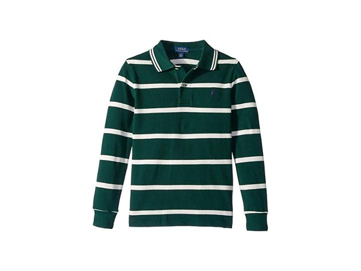 Polo Ralph Lauren Kids Striped Cotton Mesh Polo Shirt (little Kids/big Kids) (college Green Multi) Boy's Clothing