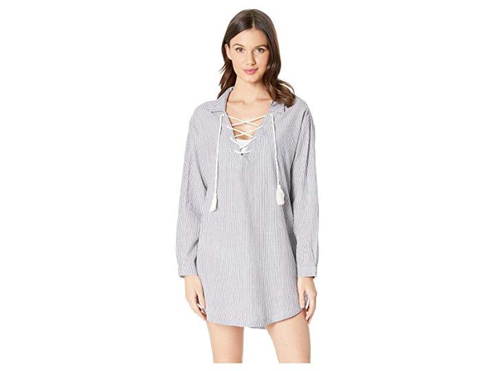 Roxy Lonely For You Cover-up Swimsuit Dress (medium Blue Cornfield Stripe) Women's Swimwear