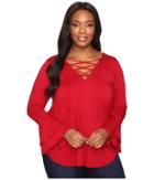 Karen Kane Plus Plus Size Flare Sleeve Lace-up Top (red) Women's Clothing