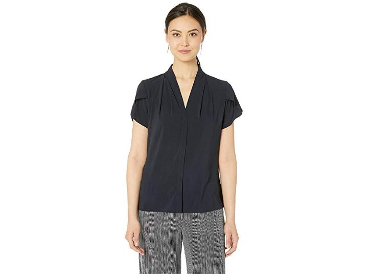 Calvin Klein Flutter Sleeve Top (navy) Women's Clothing