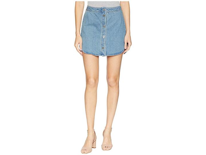 Bb Dakota Macyn Button Front Denim Skirt (light Blue) Women's Skirt