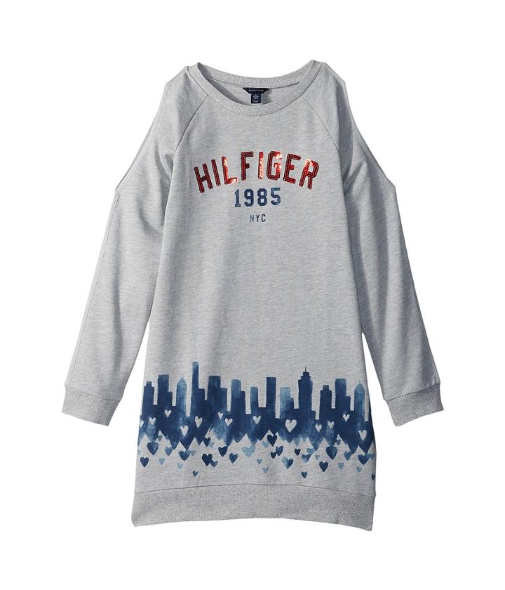 Tommy Hilfiger Kids Open Shoulder Sweatshirt Dress (big Kids) (pearl Heather) Girl's Dress