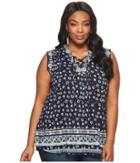 Lucky Brand Plus Size Lace-up Printed Top (navy Multi) Women's Clothing