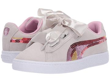 Puma Kids Suede Heart Trailblazer Sequins (little Kid) (gray Violet/pale Pink) Girl's Shoes