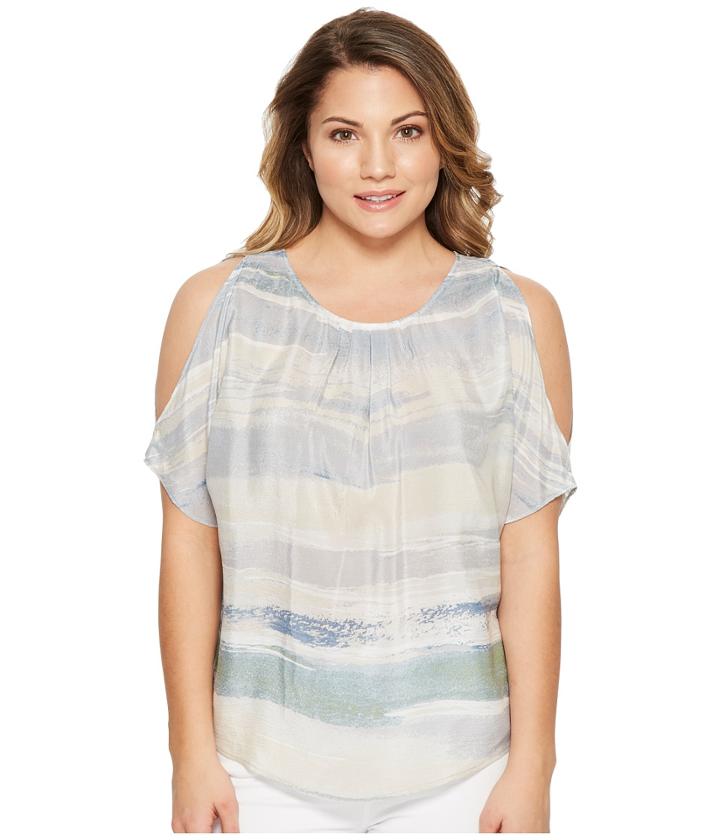 Nic+zoe Petite Watercolor Cold Shoulder Top (multi) Women's Clothing