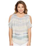 Nic+zoe Petite Watercolor Cold Shoulder Top (multi) Women's Clothing