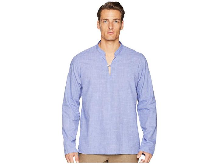 Eton Contemporary Fit Popover Shirt (blue) Men's Long Sleeve Button Up