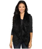 Dylan By True Grit Plush Faux Black Rose Embossed Fur Draped Vest W/ Fur Lining (black) Women's Vest