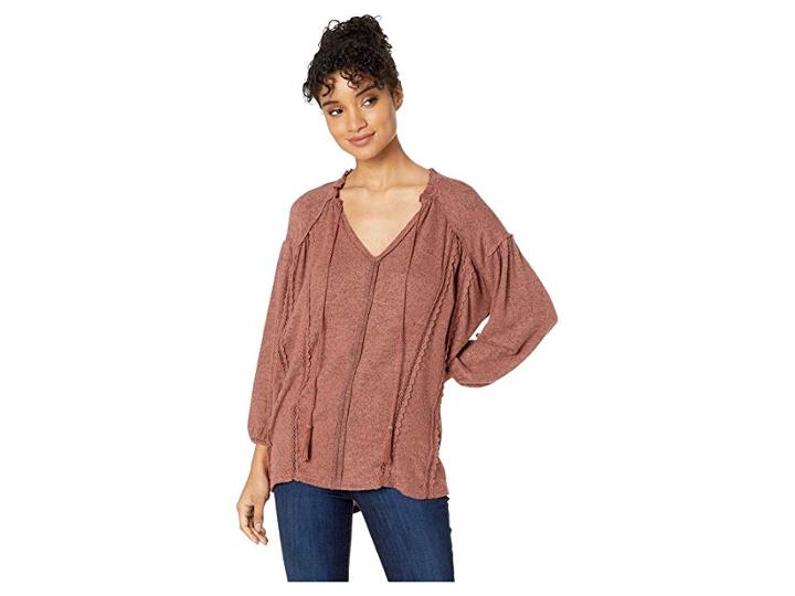 Miss Me Split-neck Peasant Top (rust Brown) Women's Clothing
