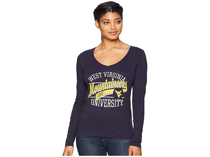 Champion College West Virginia Mountaineers Long Sleeve V-neck Tee (navy) Women's T Shirt