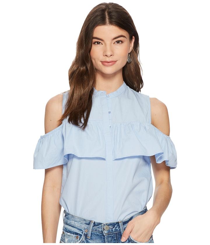 Lucky Brand Ruffle Top (brunerra Blue) Women's Clothing