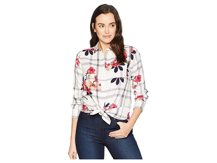 Joules Lorena Longline Brushed Cotton Shirt (bircham Bloom Printed Check) Women's Clothing