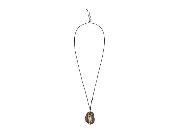 Chan Luu Large Single Stone Necklace On Leather With Chevron Accents (onyx Mix) Necklace