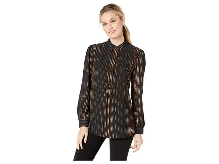 Anne Klein Florentine Dot High-low Blouse (anne Black/vicuna) Women's Blouse