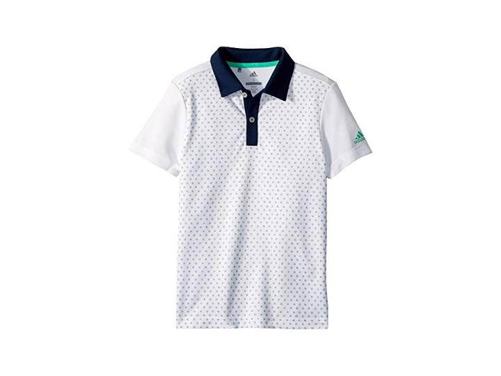 Adidas Golf Kids Micro Dot Print Polo (big Kids) (white) Boy's Clothing