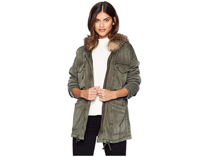 Splendid Dune Sateen Jacket W/ Faux Fur (vintage Army) Women's Coat