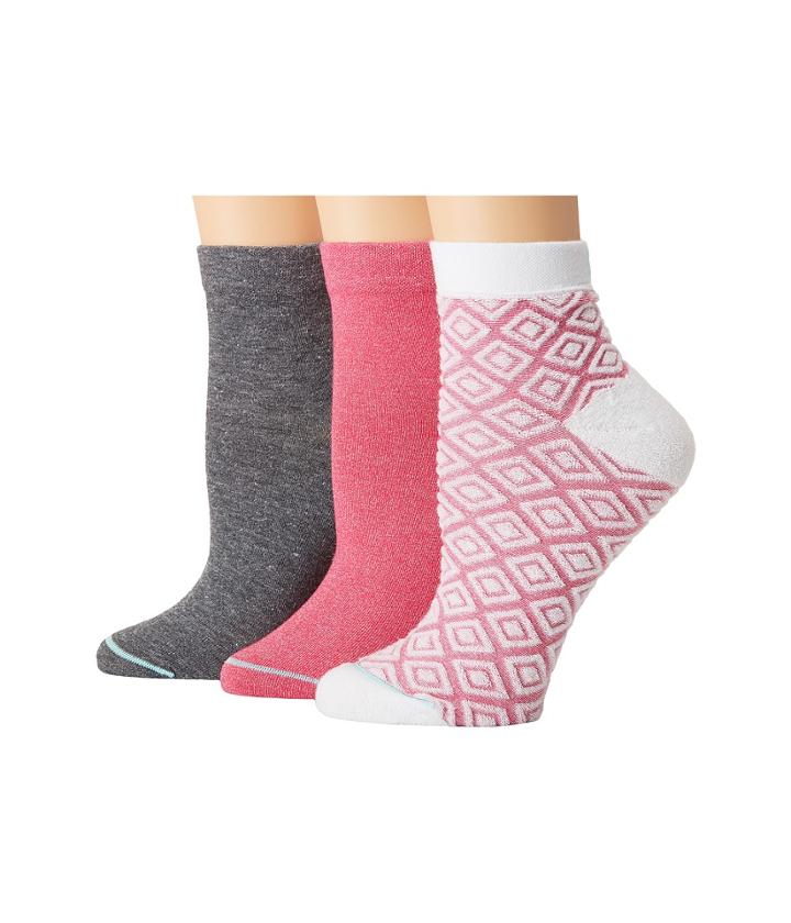 Hue Diamond Quarter Top Sock 3-pair Pack (pink Flirt Pack) Women's Quarter Length Socks Shoes
