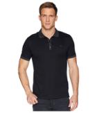 Calvin Klein Short Sleeve Front Panel Jacquard Solid Tipped Polo (black Rock) Men's Clothing