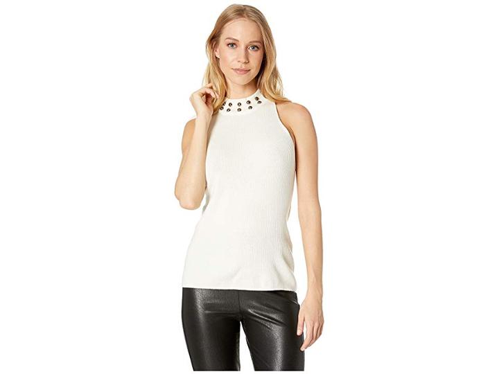Juicy Couture Dome Stud Embellished Mock Neck Sweater (vanilla) Women's Clothing