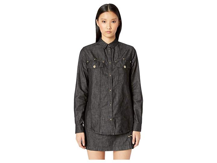 Versace Jeans Denim Button Up Shirt (indigo) Women's Long Sleeve Button Up