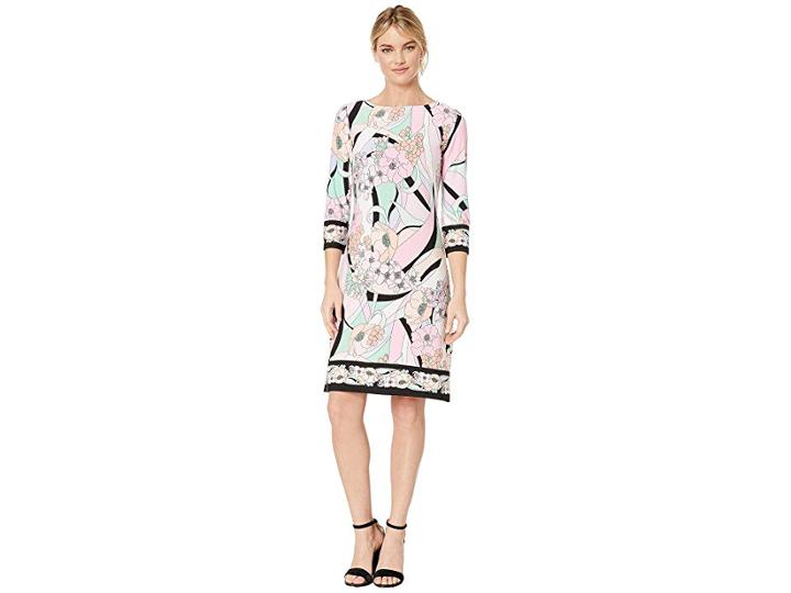 London Times Pucci Garden 3/4 Sleeve Shift (pink/coral) Women's Dress