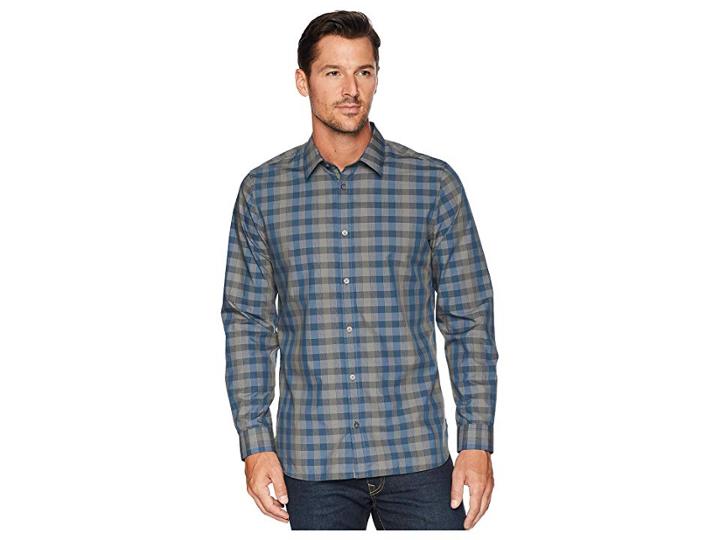 Calvin Klein Heather Melange Plaid Sport Shirt (oak Leaf) Men's Clothing