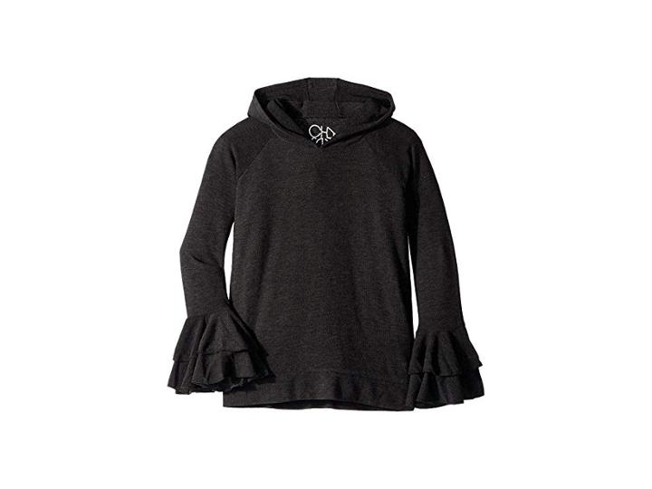Chaser Kids Super Soft Two Tiered Ruffled Sleeve Pullover Hoodie (little Kids/big Kids) (black) Girl's Sweatshirt