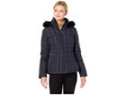 Calvin Klein Short Faux Fur Trimmed Traditional Box Quilt Down (navy) Women's Coat