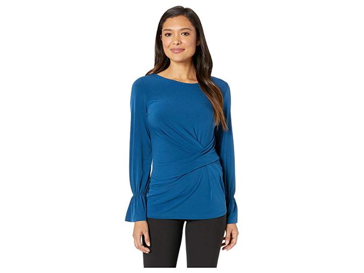 Ellen Tracy Twist Waist Detail Top (poseidon Blue) Women's Clothing