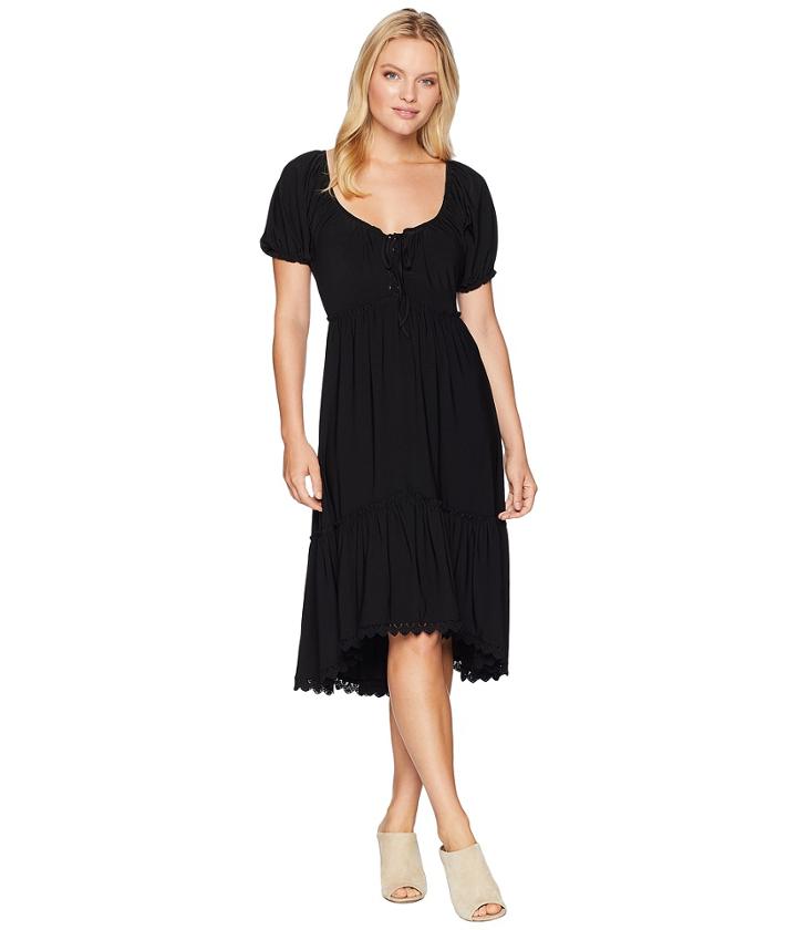 Anne Klein Peasant Short Sleeve Fit Flare Shirtdress (black) Women's Dress