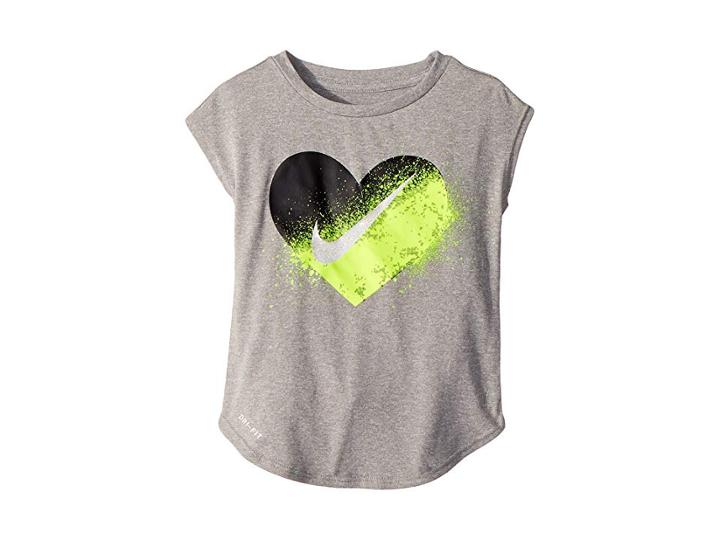 Nike Kids Spray Heart Dri-fit Modern Tee (toddler) (dark Grey Heather) Girl's T Shirt