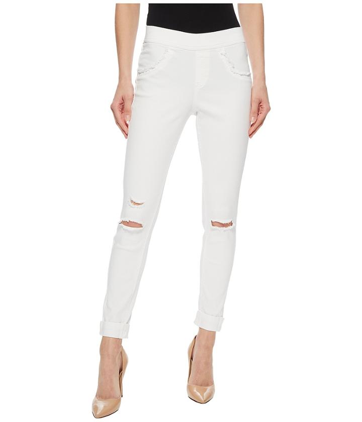 Hue Ripped Cuffed Curvy Denim Skimmer (white) Women's Casual Pants