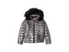 Urban Republic Kids Lana Metallic Foil Puffer Jacket W/ Colored Faux Fur (little Kids/big Kids) (gunmetal) Girl's Jacket
