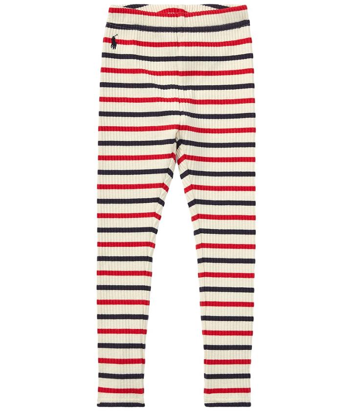 Polo Ralph Lauren Kids Striped Stretch Cotton Leggings (little Kids) (clubhouse Cream/hunter Navy Multi) Girl's Casual Pants