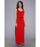 Calvin Klein Belted Rayn Maxi Dress Cd4n11x3 (cherry/black) Women's Dress