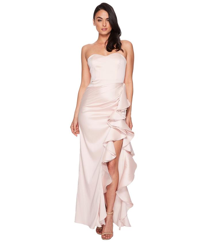 Badgley Mischka Strapless Twill Ruffle Gown (blush) Women's Dress