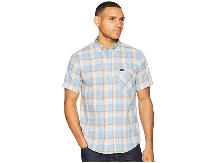 Brixton Howl Short Sleeve Woven (light Blue/white) Men's Short Sleeve Button Up