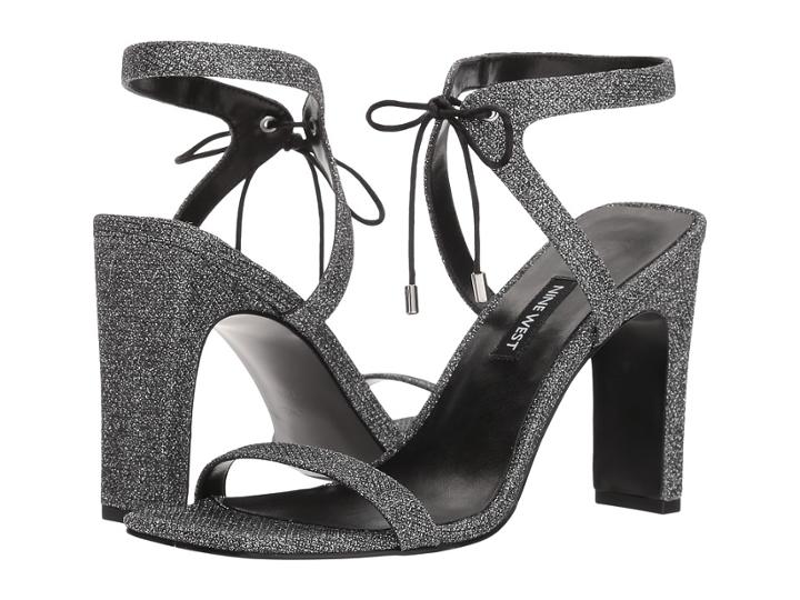 Nine West Longitano Heel Sandal (black Silver Fabric) Women's Shoes